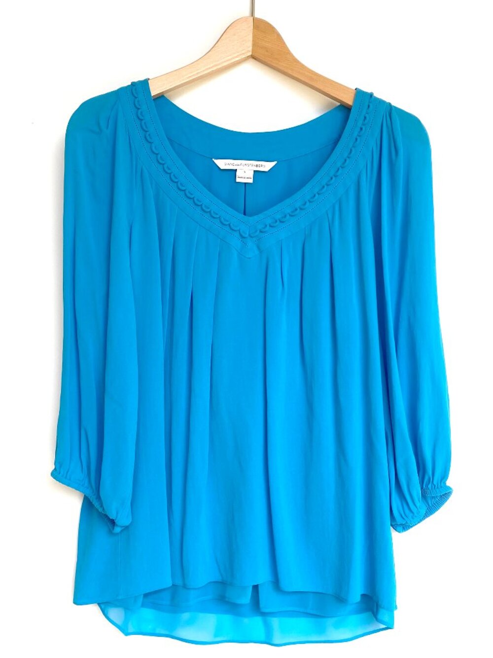 Diane Von Furstenberg Davi Silk V-Neck Blouse 3/4 Sleeve Size S